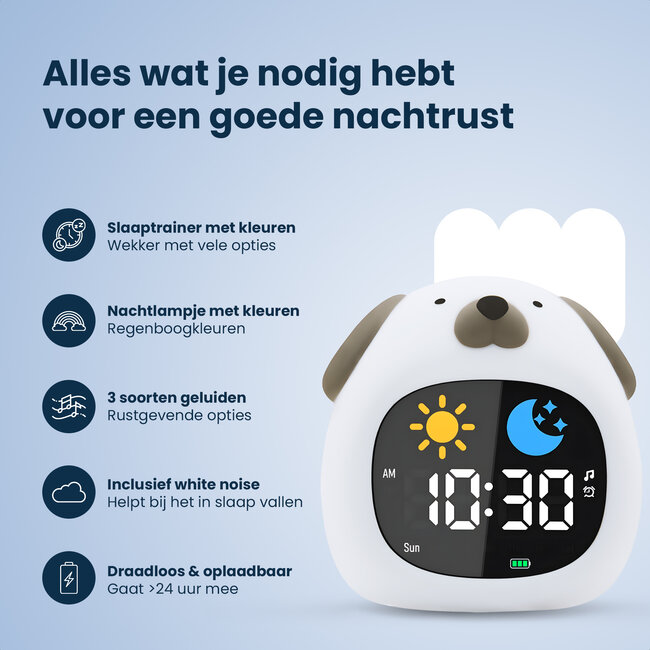 Dutsi - Sleepy Luna - 3-in-1 Slaaptrainer Hondje - Slaapwekker - Nachtlampje - White Noise