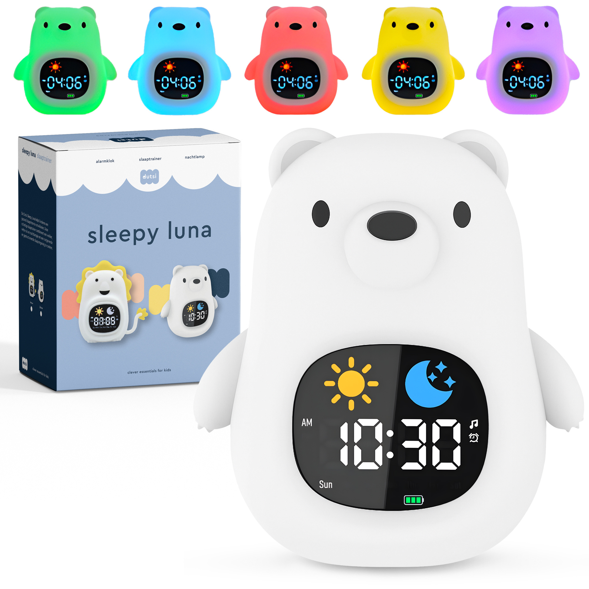 Dutsi  Sleepy Luna - 3-in-1 Slaaptrainer Ijsbeer - Slaapwekker - Nachtlampje - White Noise