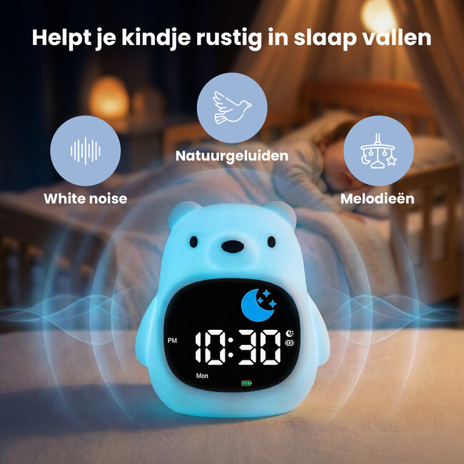 Dutsi - Sleepy Luna - 3-in-1 Slaaptrainer Ijsbeer - Slaapwekker - Nachtlampje - White Noise