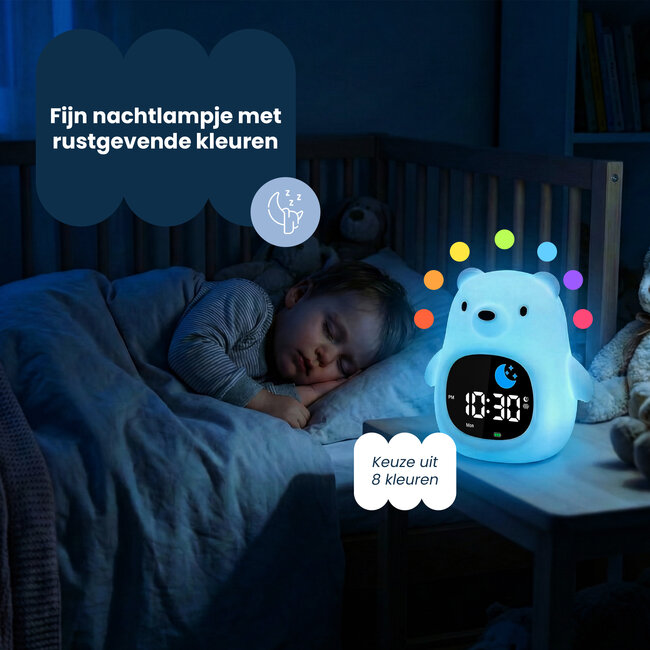 Dutsi - Sleepy Luna - 3-in-1 Slaaptrainer Ijsbeer - Slaapwekker - Nachtlampje - White Noise