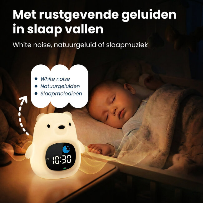 Dutsi - Sleepy Luna - 3-in-1 Slaaptrainer Ijsbeer - Slaapwekker - Nachtlampje - White Noise