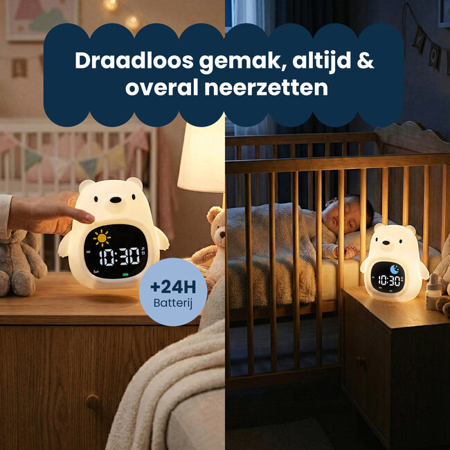Dutsi - Sleepy Luna - 3-in-1 Slaaptrainer Ijsbeer - Slaapwekker - Nachtlampje - White Noise