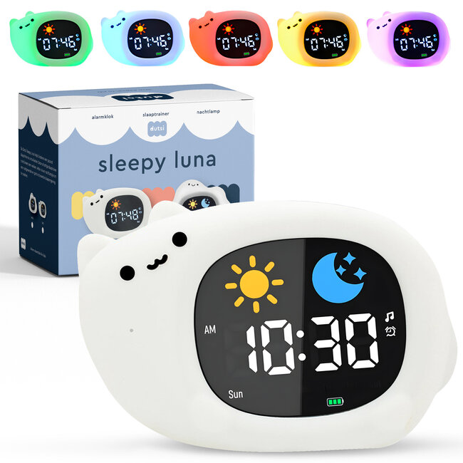 Dutsi Dutsi - Sleepy Luna - 3-in-1 Slaaptrainer Katje – Slaapwekker - Nachtlampje - White Noise
