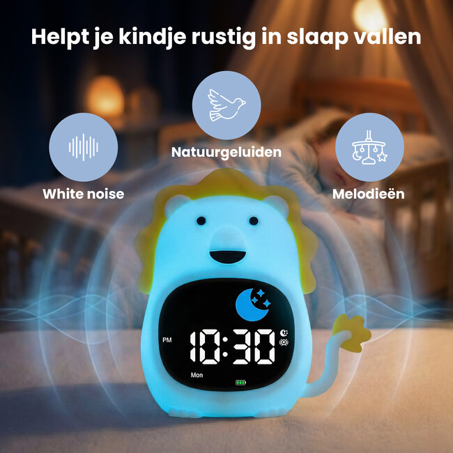 Dutsi - Sleepy Luna - 3-in-1 Slaaptrainer Leeuw - Slaapwekker - Nachtlampje - White Noise