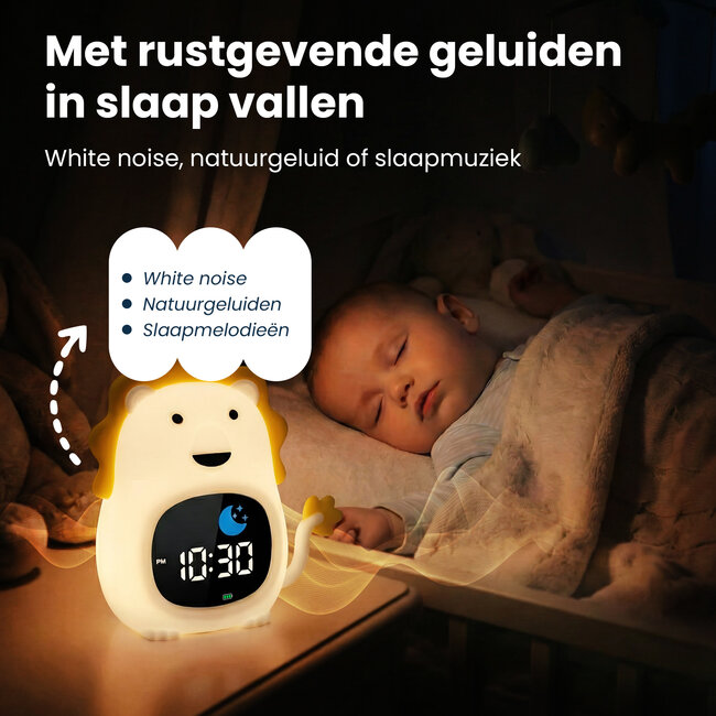 Dutsi - Sleepy Luna - 3-in-1 Slaaptrainer Leeuw - Slaapwekker - Nachtlampje - White Noise