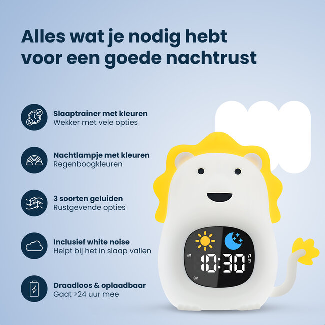 Dutsi - Sleepy Luna - 3-in-1 Slaaptrainer Leeuw - Slaapwekker - Nachtlampje - White Noise