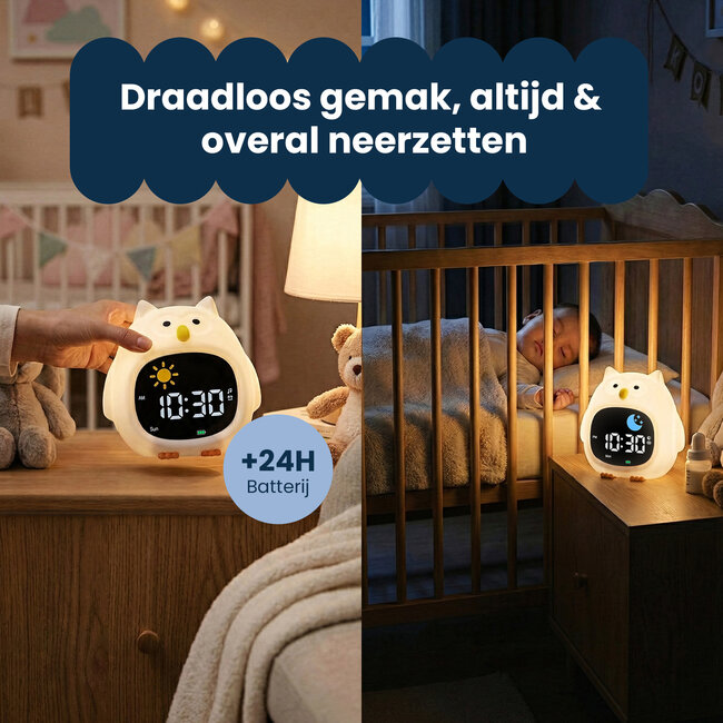 Dutsi - Sleepy Luna - 3-in-1 Slaaptrainer Uil - Slaapwekker - Nachtlampje - White Noise