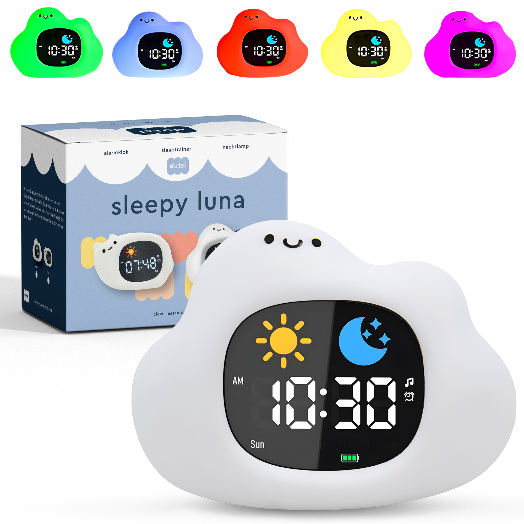 Dutsi  Sleepy Luna - 3-in-1 Slaaptrainer Wolkje - Slaapwekker - Nachtlampje - White Noise