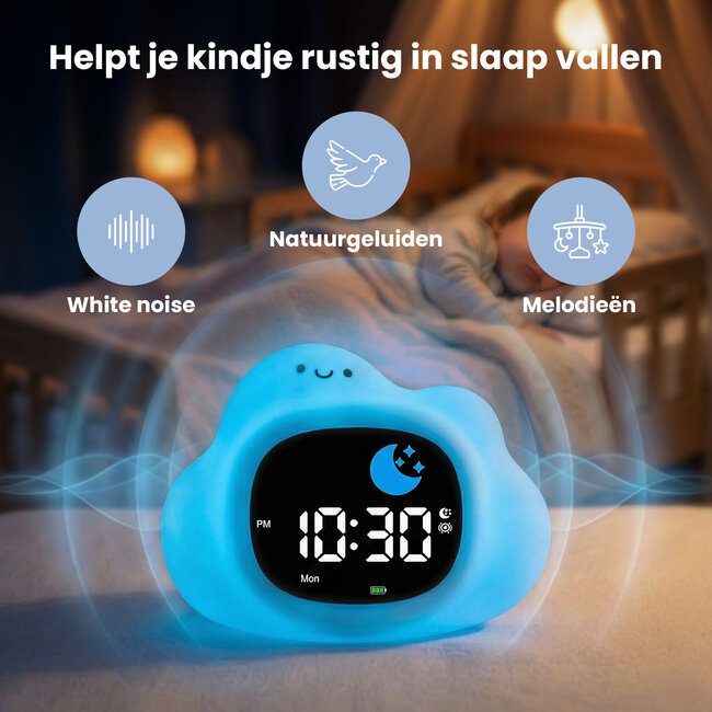 Dutsi - Sleepy Luna - 3-in-1 Slaaptrainer Wolkje - Slaapwekker - Nachtlampje - White Noise