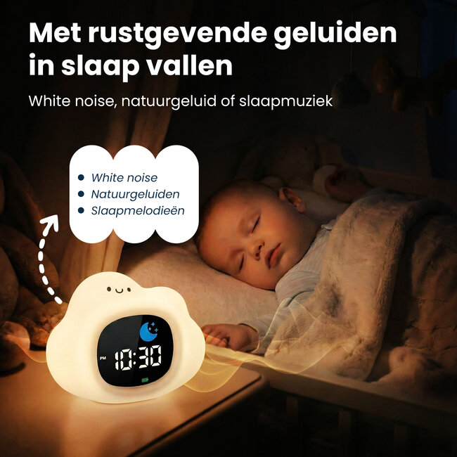 Dutsi - Sleepy Luna - 3-in-1 Slaaptrainer Wolkje - Slaapwekker - Nachtlampje - White Noise