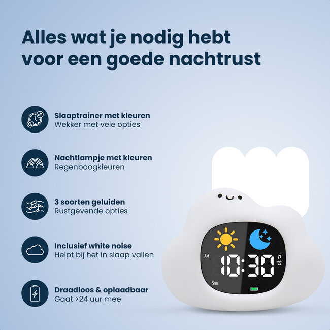 Dutsi - Sleepy Luna - 3-in-1 Slaaptrainer Wolkje - Slaapwekker - Nachtlampje - White Noise