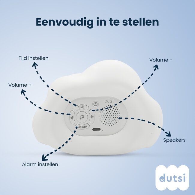 Dutsi - Sleepy Luna - 3-in-1 Slaaptrainer Wolkje - Slaapwekker - Nachtlampje - White Noise