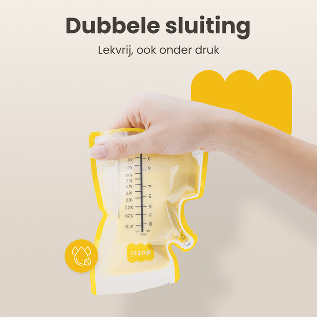 Dutsi - Moedermelk Bewaarzakjes - 240 ml - 80 stuks – Lekvrije borstvoeding zakjes met dubbele sluiting – BPA-vrij en steriel – Groot schrijfvlak en handige schenktuit - Recyclebaar