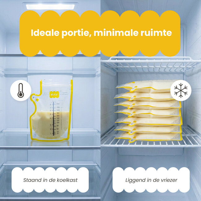 Dutsi - Moedermelk Bewaarzakjes - 240 ml - 80 stuks – Lekvrije borstvoeding zakjes met dubbele sluiting – BPA-vrij en steriel – Groot schrijfvlak en handige schenktuit - Recyclebaar