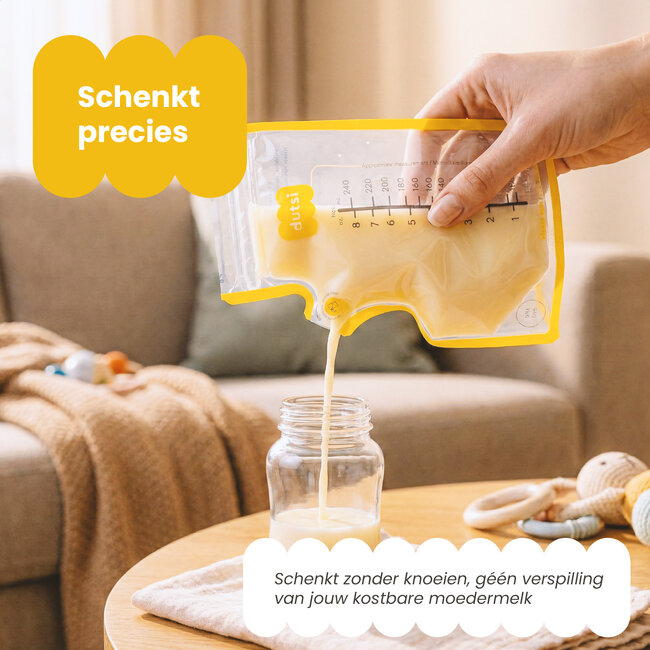 Dutsi - Moedermelk Bewaarzakjes - 240 ml - 160 stuks – Lekvrije borstvoeding zakjes met dubbele sluiting – BPA-vrij en steriel – Groot schrijfvlak en handige schenktuit - Recyclebaar