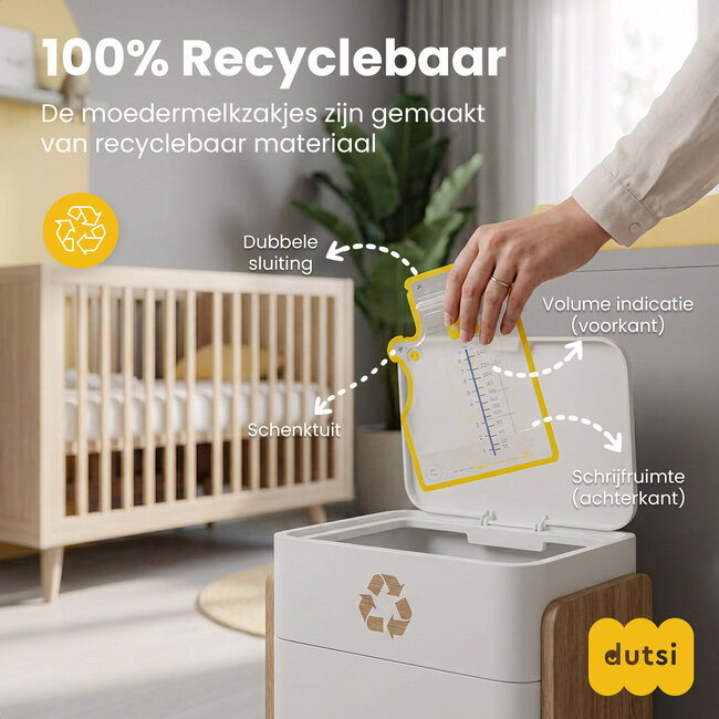 Dutsi - Moedermelk Bewaarzakjes - 240 ml - 80 stuks – Lekvrije borstvoeding zakjes met dubbele sluiting – BPA-vrij en steriel – Groot schrijfvlak en handige schenktuit - Recyclebaar