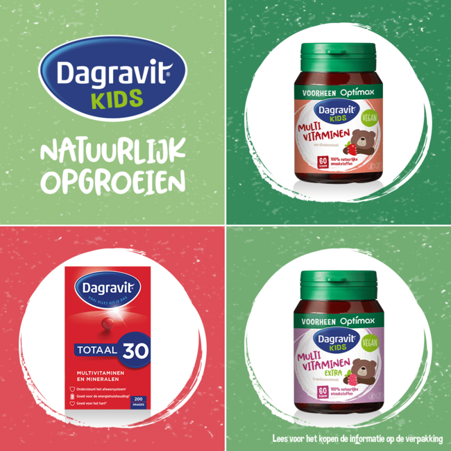 Dagravit – Kids Multivitamine - 3+ jaar – 60 Kauwtabletten - Aardbei – Vegan