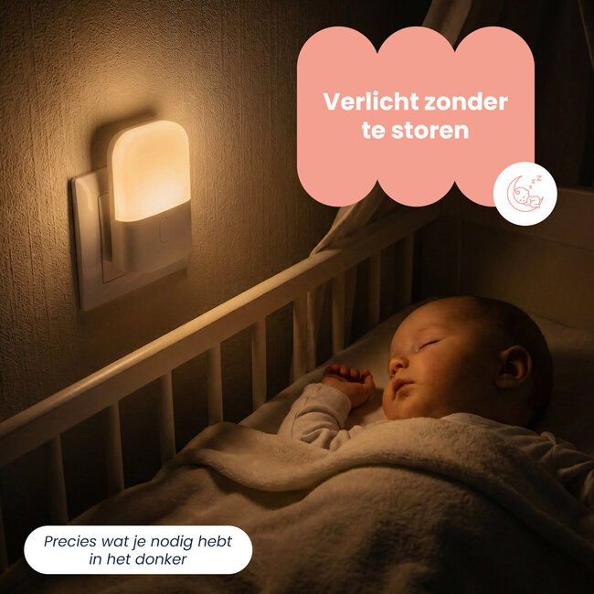 Dutsi Moony Luna Nachtlampje Stopcontact - Met Dag/Nacht Sensor - Dimbaar in 3 Standen - Voor Baby, Kind & Volwassenen - Warm Wit LED Licht – 4-pack