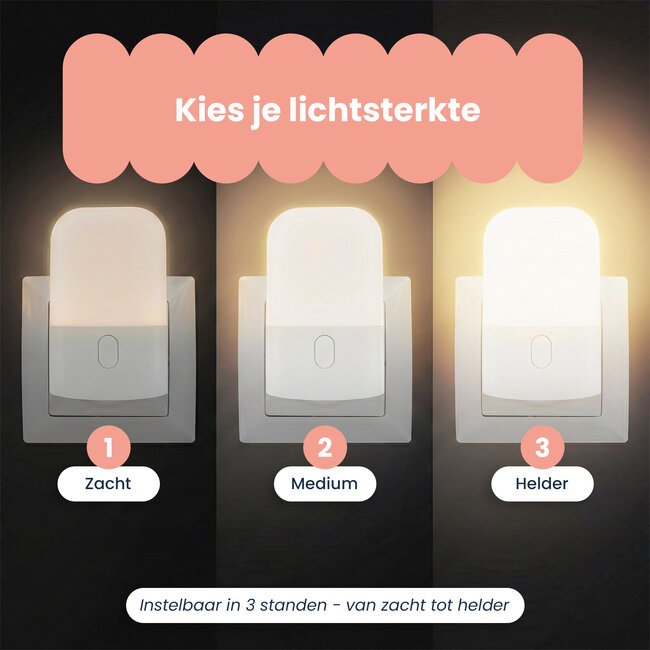 Dutsi Moony Luna Nachtlampje Stopcontact - Met Dag/Nacht Sensor - Dimbaar in 3 Standen - Voor Baby, Kind & Volwassenen - Warm Wit LED Licht – 4-pack