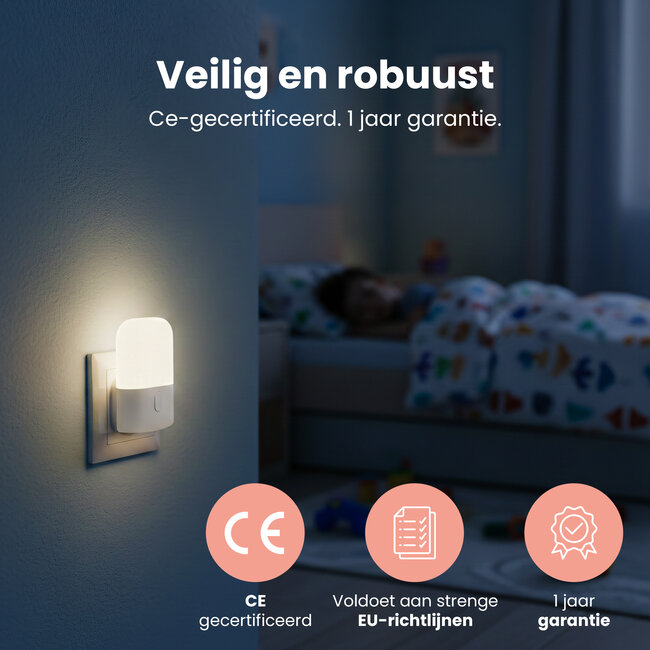 Dutsi - Moony Luna - Nachtlampje Stopcontact - Met Dag/Nacht Sensor - Dimbaar in 3 Standen - Voor Baby, Kind & Volwassenen - Warm Wit LED Licht