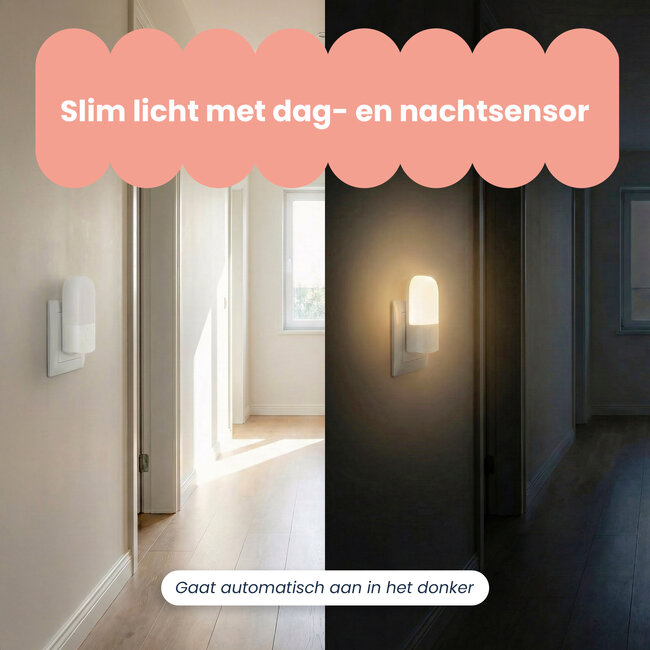 Dutsi - Moony Luna - Nachtlampje Stopcontact - Met Dag/Nacht Sensor - Dimbaar in 3 Standen - Voor Baby, Kind & Volwassenen - Warm Wit LED Licht