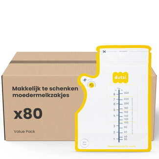 Dutsi Dutsi - Moedermelk Bewaarzakjes - 240 ml - 80 stuks – Lekvrije borstvoeding zakjes met dubbele sluiting – BPA-vrij en steriel – Groot schrijfvlak en handige schenktuit - Recyclebaar