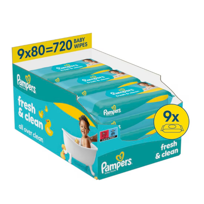 Pampers Pampers - Fresh & Clean Babydoekjes - 9 x 80 = 720 babydoekjes