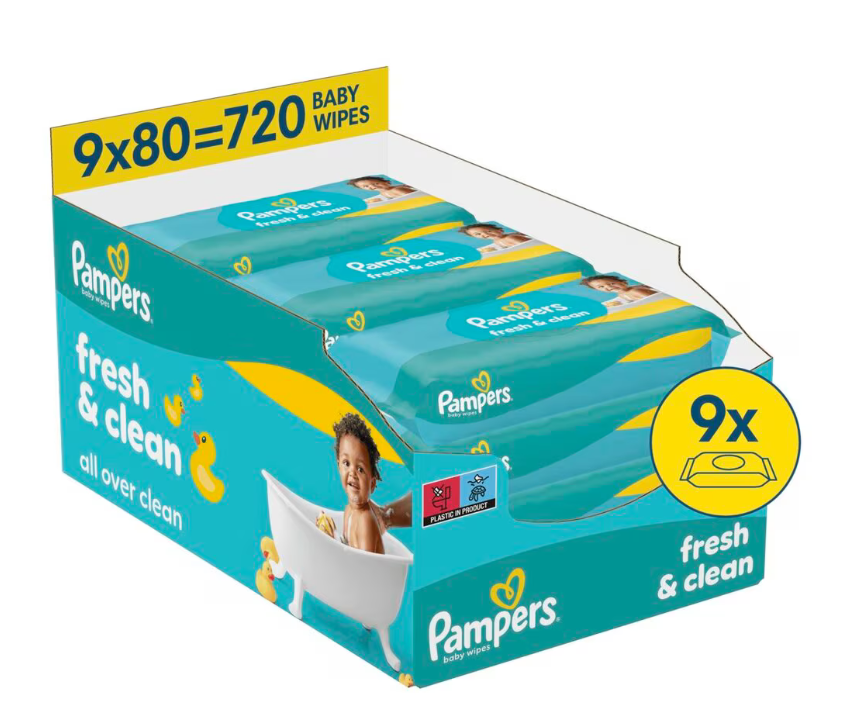 Pampers  Fresh & Clean Babydoekjes - 9 x 80 = 720 babydoekjes - Volume Deal