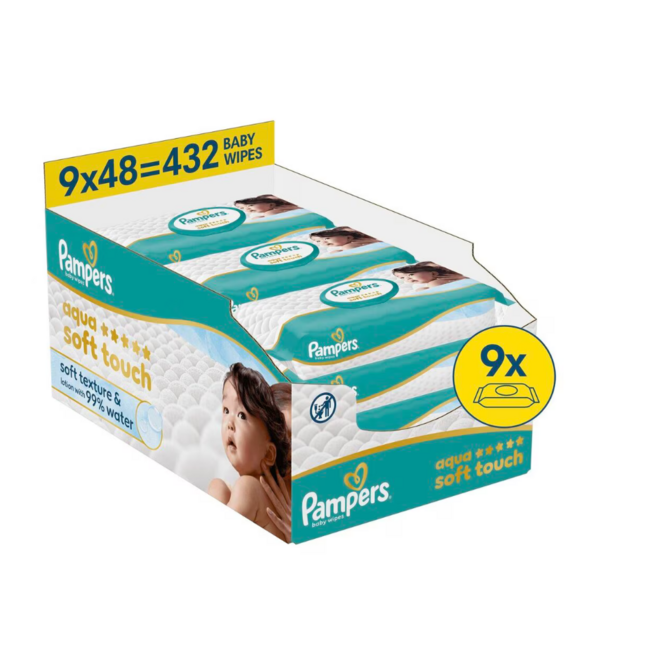 Pampers - Aqua Soft Touch Babydoekjes - 9 x 80 = 720 Billendoekjes - Volume Deal
