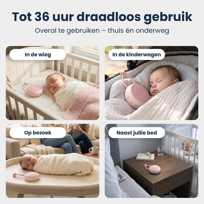 Dutsi - Snoozy Luna - White Noise Machine - 10 Geluiden - Timer - Nachtlampje - Baby Pink