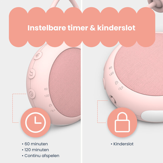 Dutsi - Snoozy Luna - White Noise Machine - 10 Geluiden - Timer - Nachtlampje - Baby Pink