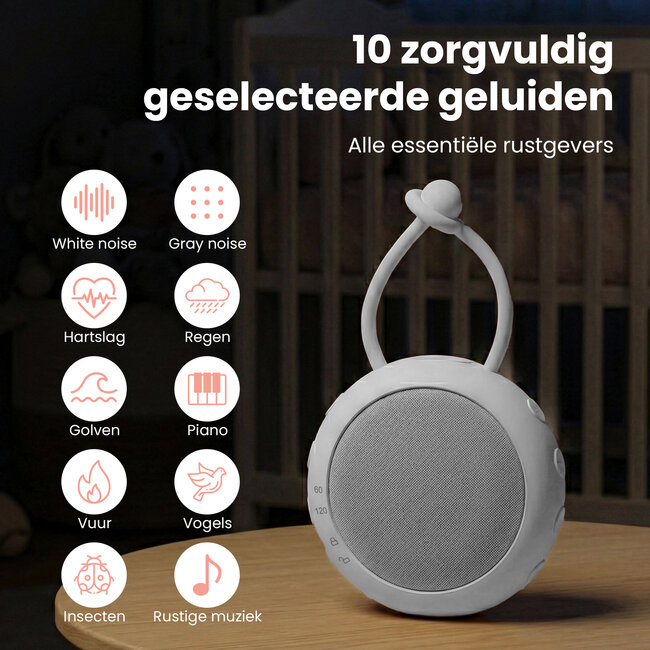 Dutsi - Snoozy Luna - White Noise Machine - 10 Geluiden - Timer - Nachtlampje - Cloud White