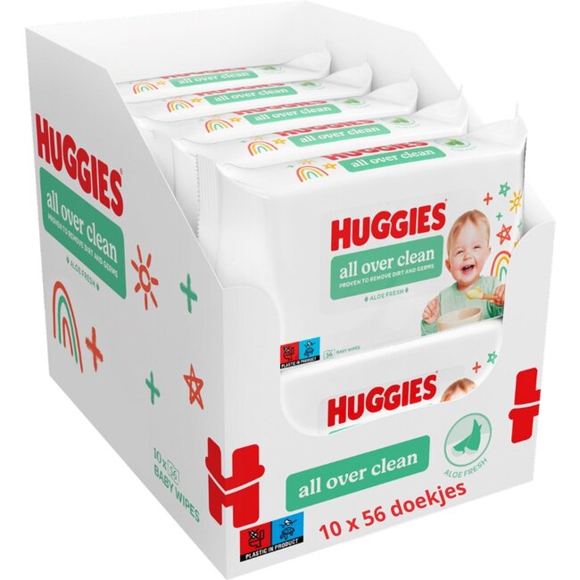 Huggies – Billendoekjes All Over Clean – 10x56 stuks – Voor Billen, Handjes & Gezicht