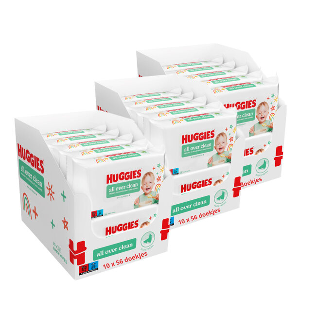 Huggies – Billendoekjes All Over Clean – 30x56 stuks – Voor Billen, Handjes & Gezicht