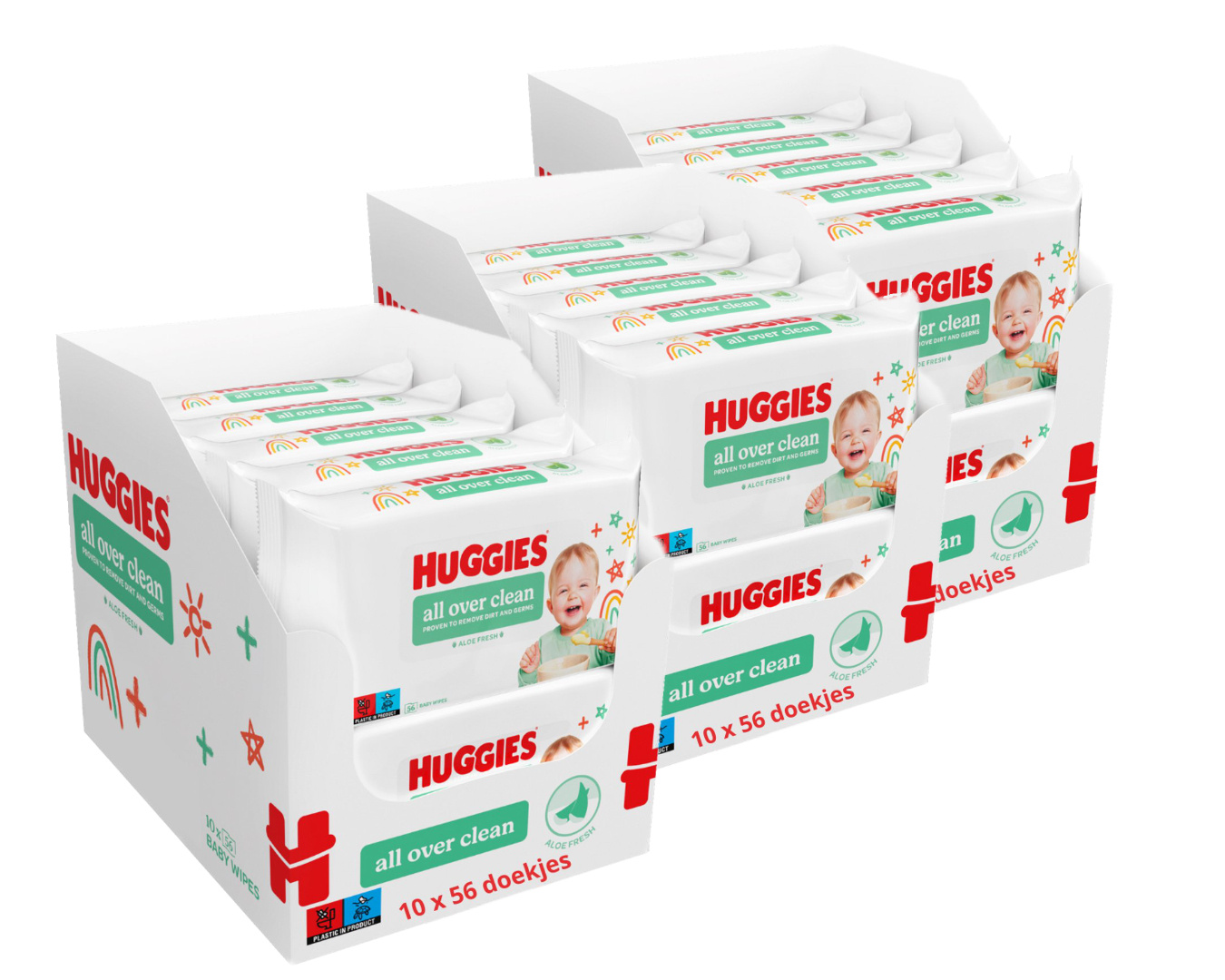 Huggies � Billendoekjes All Over Clean � 30x56 stuks � Voor Billen, Handjes & Gezicht