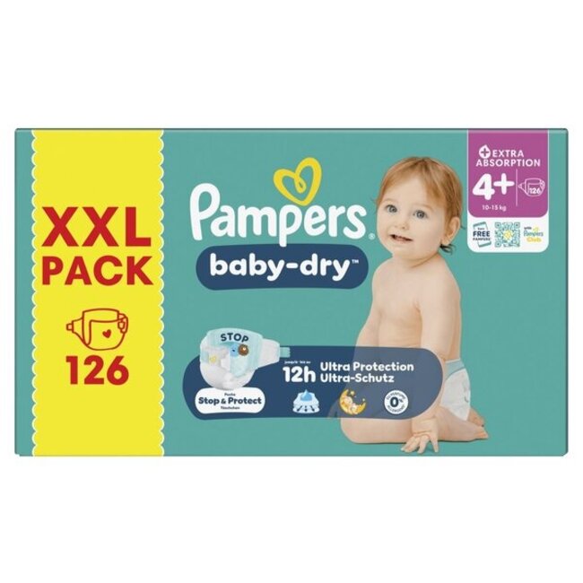 Pampers - Baby Dry - Maat 4+ - Mega Pack - 126 Stuks - 10-15 KG