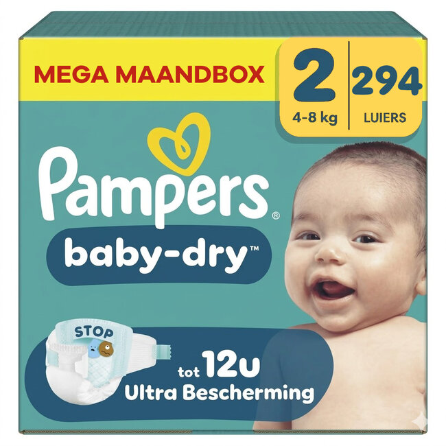 Pampers - Baby Dry - Maat 2 - Mega Maandbox - 294 Stuks - 4-8 KG