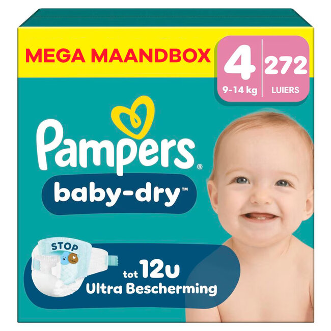 Pampers - Baby Dry - Maat 4 - Mega Maandbox - 272 Stuks - 9-14 KG