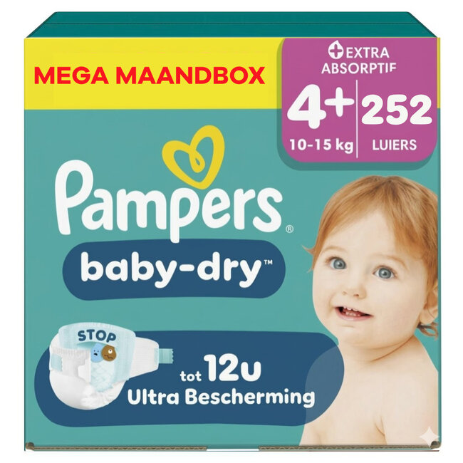 Pampers - Baby Dry - Maat 4+ - Mega Maandbox - 252 Stuks - 10-15 KG