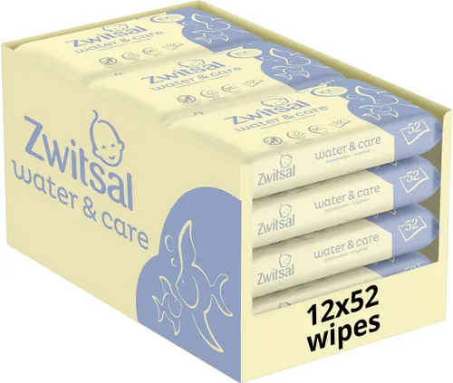 Zwitsal  Billendoekjes- Water & Care met geur - 624 babydoekjes - 12 x 52 stuks