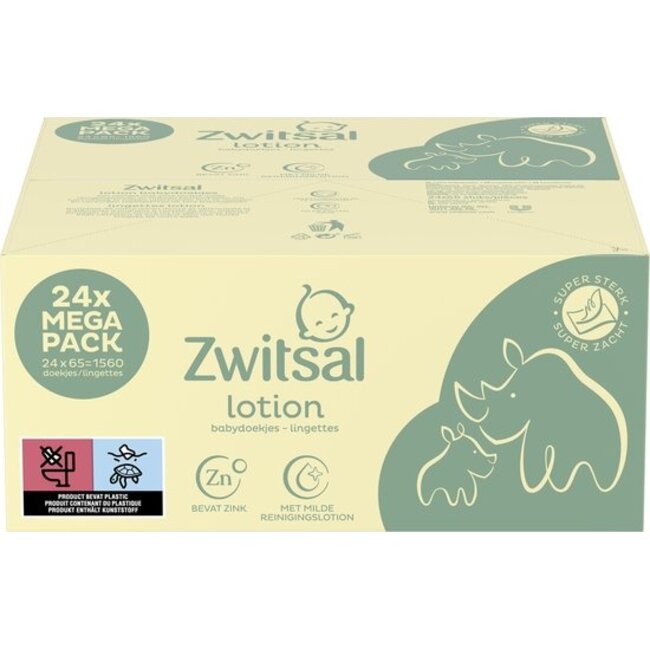 Zwitsal - Billendoekjes Lotion - Alcoholvrij - 1560 Babydoekjes - 24 x 65 - Voordeelbox