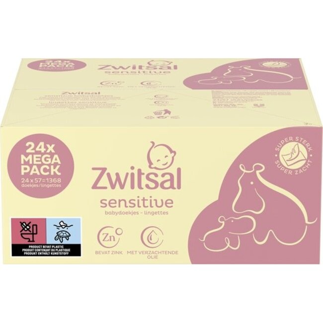 Zwitsal - Billendoekjes Sensitive - Alcoholvrij - 1368 Babydoekjes - 24 x 57 - Voordeelbox