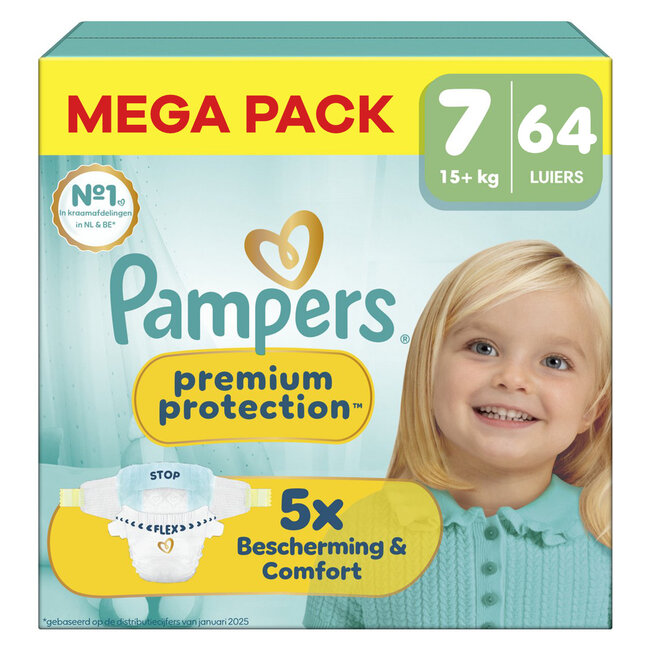 Pampers - Premium Protection - Maat 7 - Mega Pack - 64 luiers - 15+KG