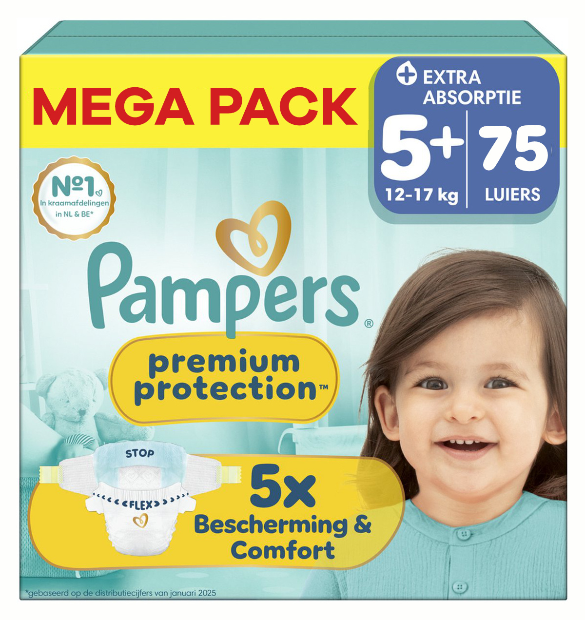 Pampers  Premium Protection - Maat 5+ - Mega Pack - 75 luiers - 12/17KG