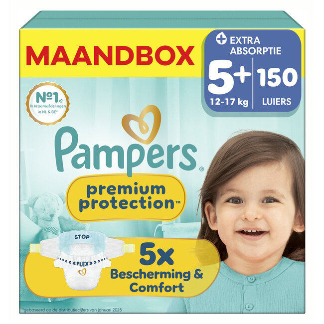 Pampers - Premium Protection - Maat 5+ - Maandbox - 150 luiers - 12/17KG
