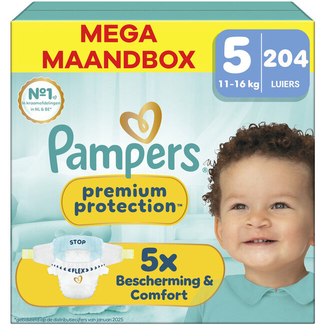Pampers Pampers - Premium Protection - Maat 5 - Mega Maandbox - 204 luiers - 11/16KG