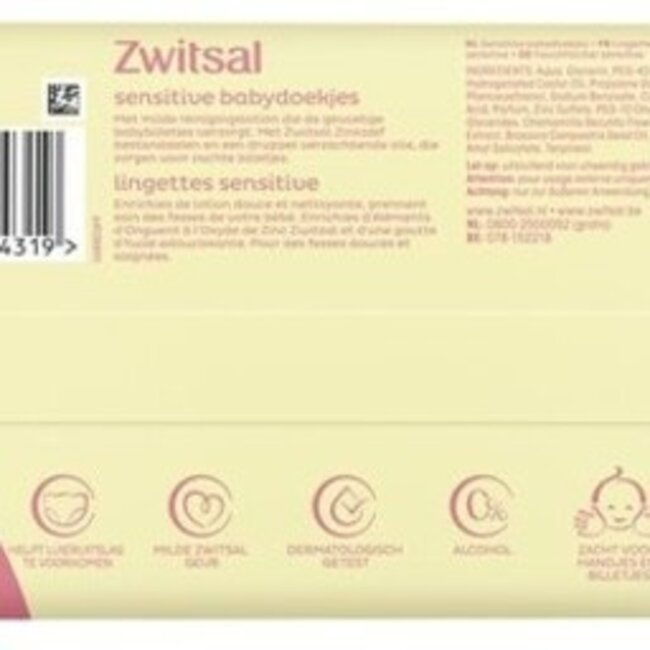 Zwitsal - Billendoekjes Sensitive - Alcoholvrij - 2736 Babydoekjes - 48 x 57 - Mega Voordeelbox