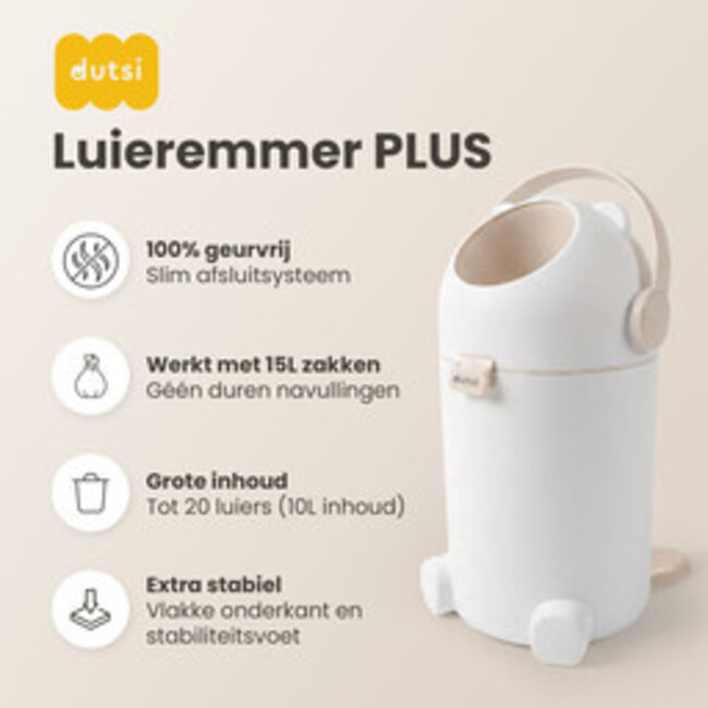 Dutsi - Luieremmer PLUS – Tweede Kansje – 100% Geurvrij & Extra Stabiel – 10L – Beige/Taupe