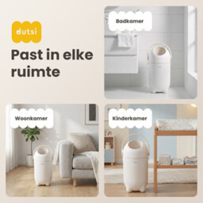 Dutsi - Design Luieremmer – Tweede Kansje – 100% Geurvrij & Universeel – Ruimte voor 20 luiers - Beige
