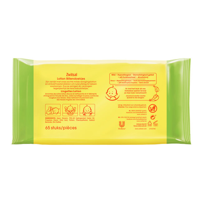 Zwitsal – Lotion Billendoekjes – 2 x 65 stuks